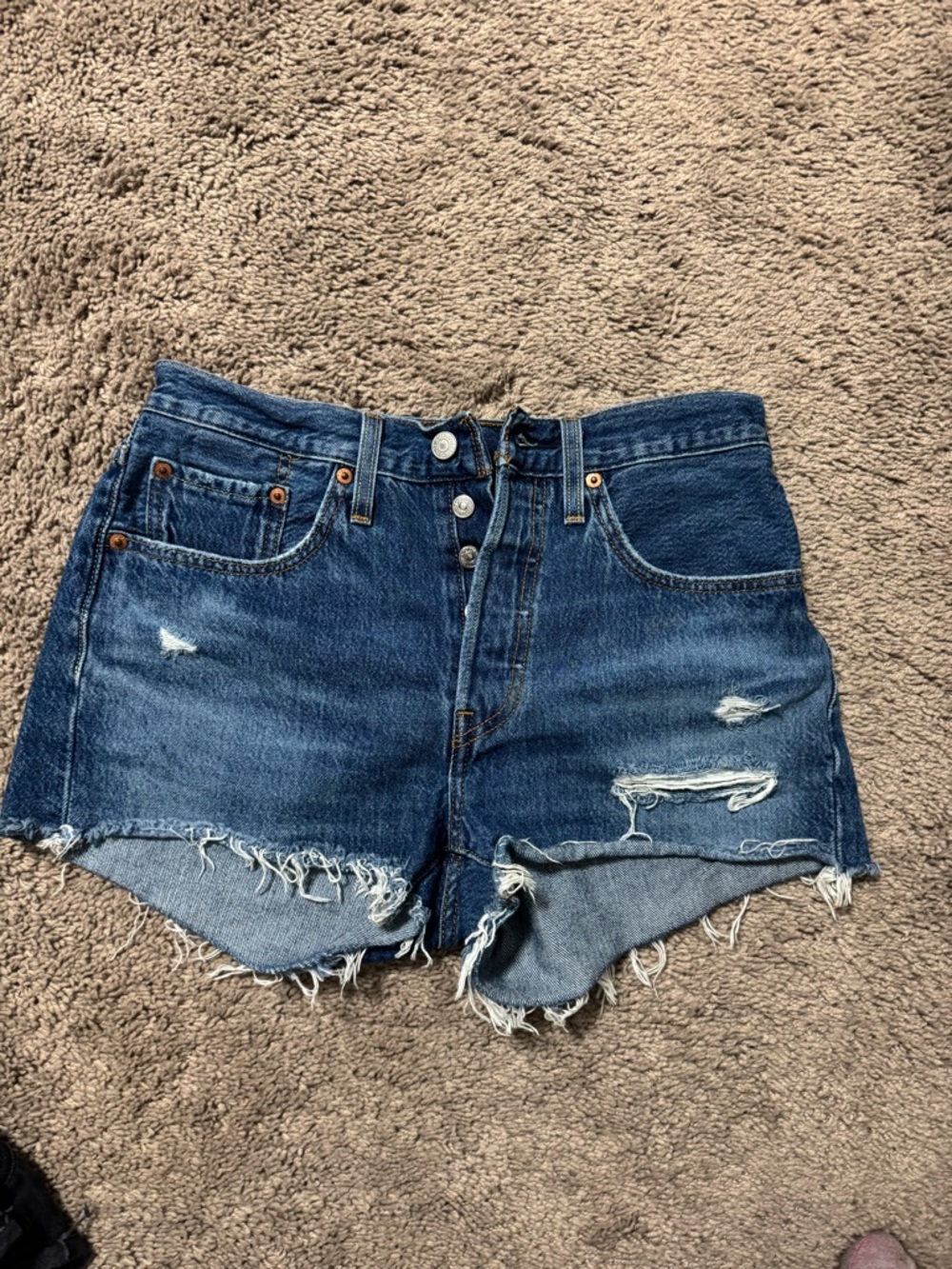 Levi's Dark Blue Distressed Denim Cutoff Shorts